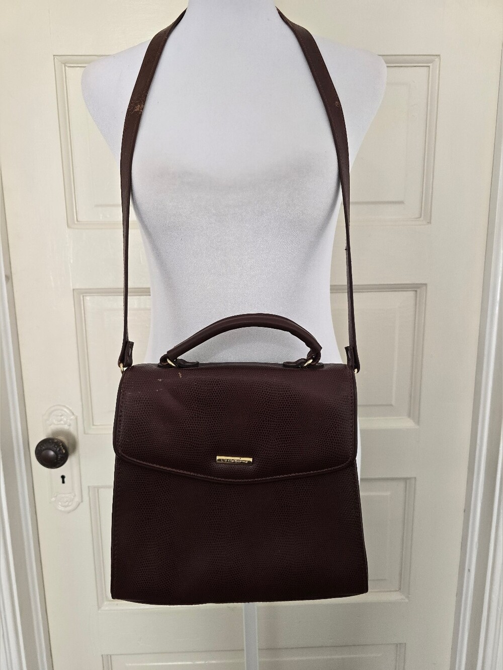 Vintage Liz Claiborne Classic Brown Leather Top-Handle Shoulder Bag
